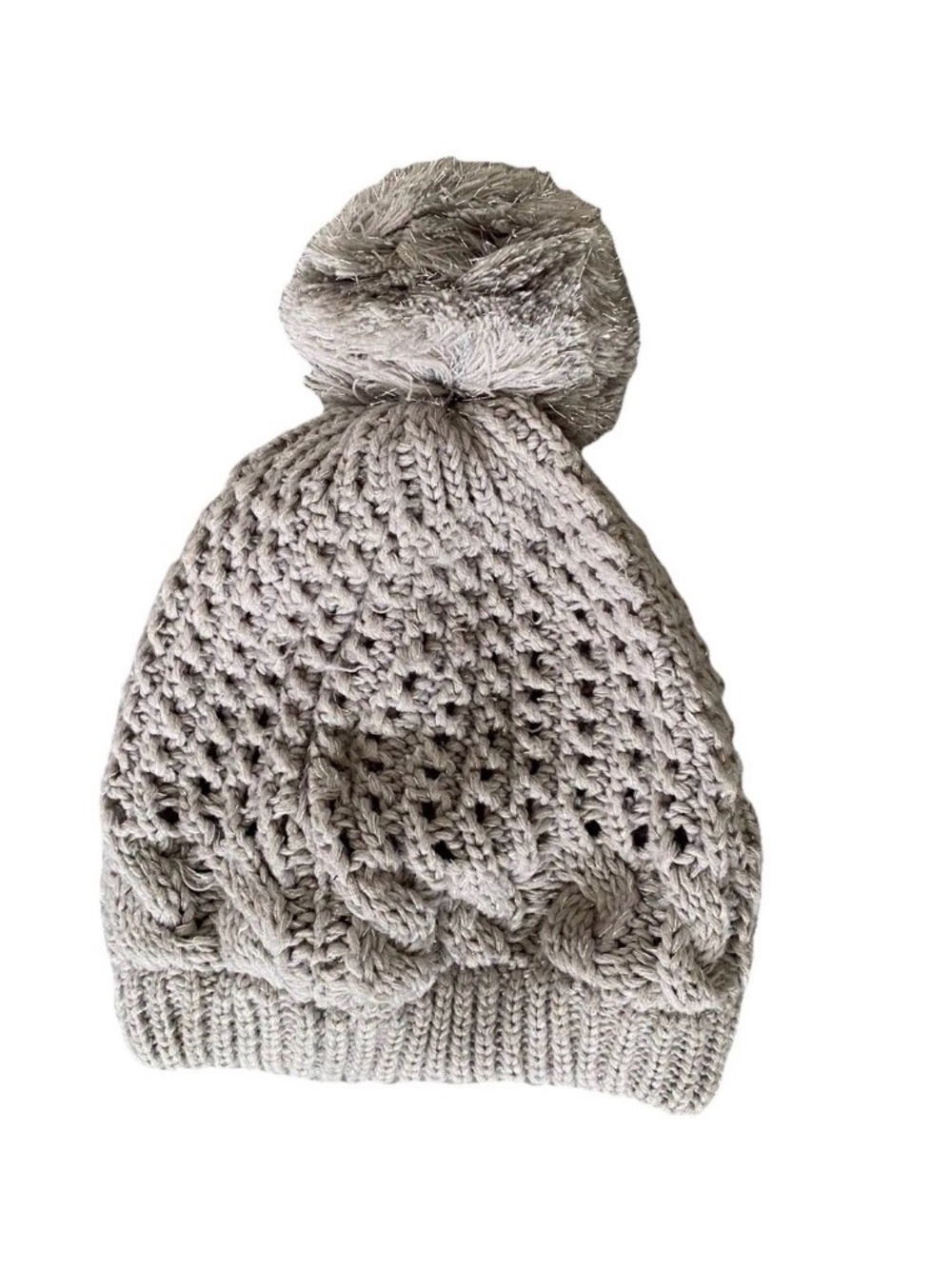 C.C Exclusives Silver Hat Knit Metallic Pom Pom One Size
